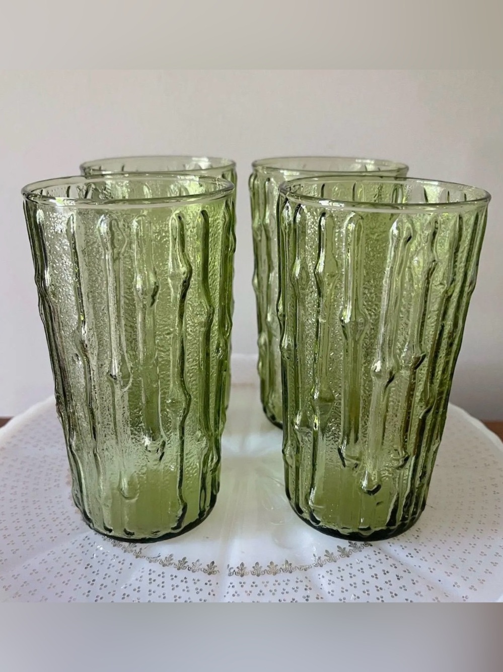 Vintage Anchor Hocking Avocado Green Glasses 5” tall Set of 4